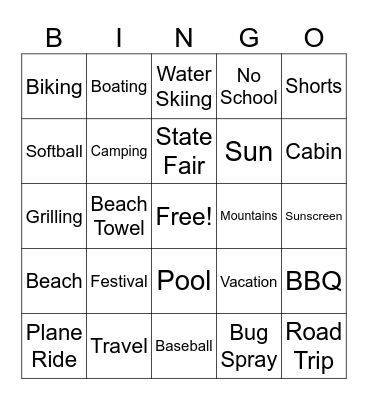 Summer Fun Bingo Card