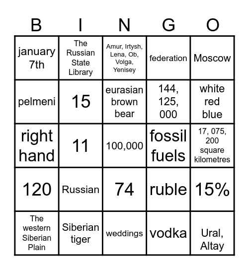 Russian Culture Bingo Card