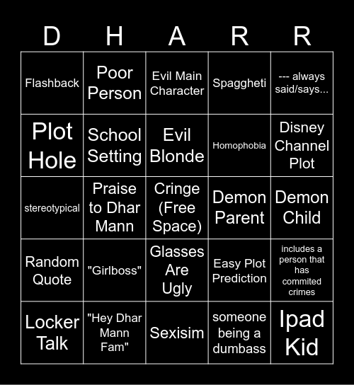 Dhar Mann Bingo Card