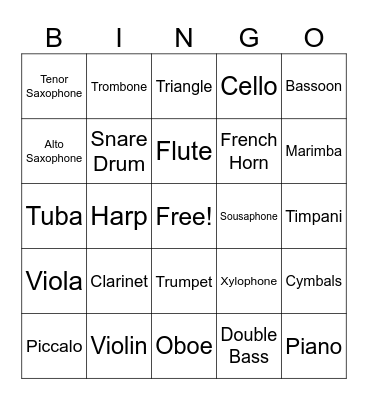 Orchestra Bingo Card