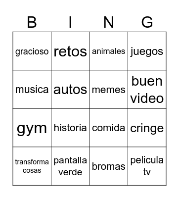yt shorts Bingo Card