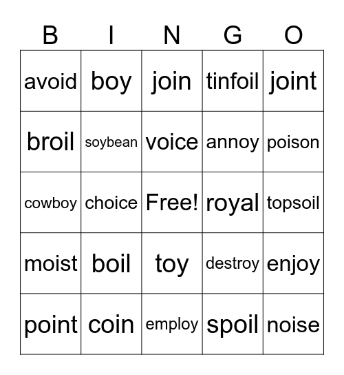 oi/oy bingo Card