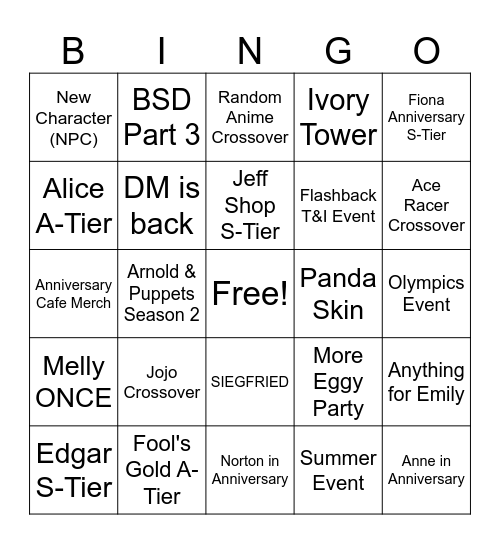 Untitled Bingo Card