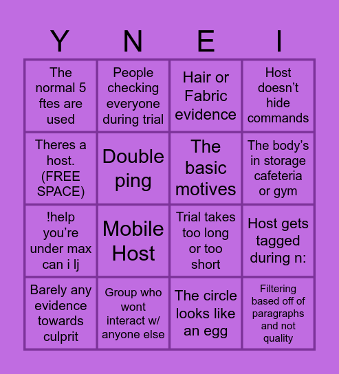 Yunevi Host Bingo Card