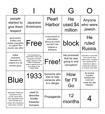 social Studies Bingo Card