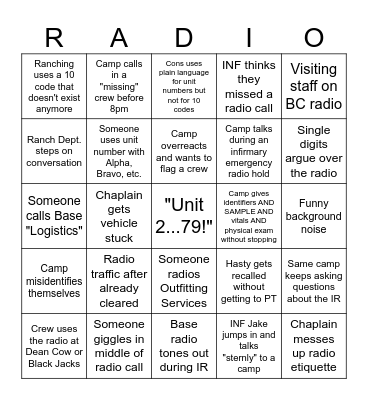 Logistics Radio Room Bingo Card