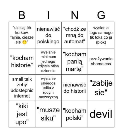 marcelina bingo Card