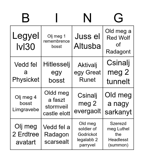elden ring Bingo Card