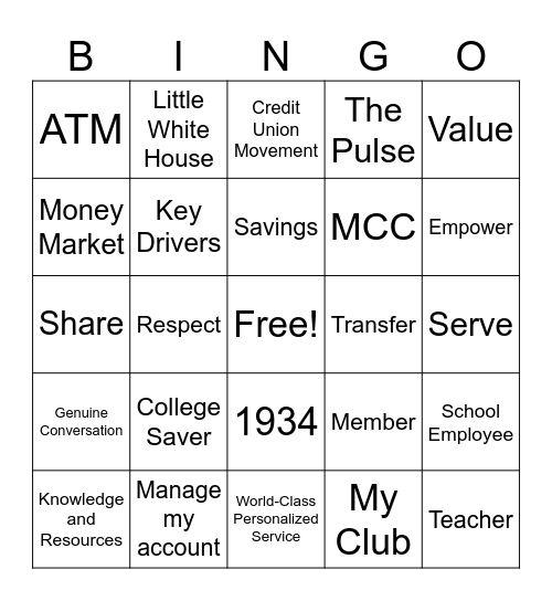 90th Anniversary CU Bingo Card