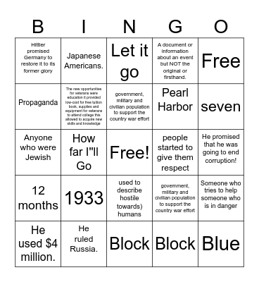 Social Studies Bingo Card