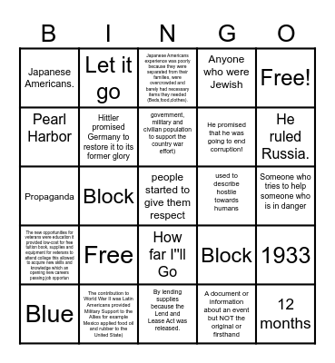 World War II Bingo Card