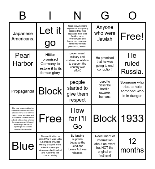 World War II Bingo Card