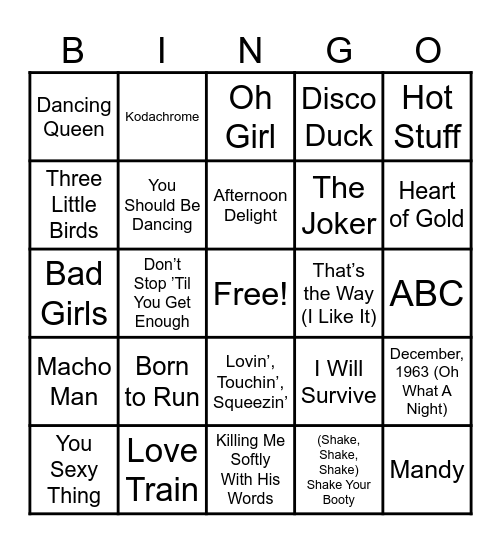 Piccadilly's and Summit Events Music Bingo Card