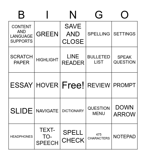 STAAR Tools Bingo Card