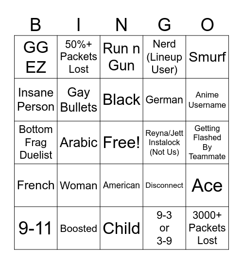 Valorant Bingo Card