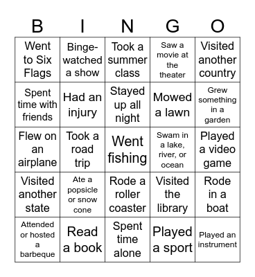"I Know What You Did Last Summer!" Bingo Card