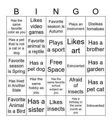 Camp Bingo Card