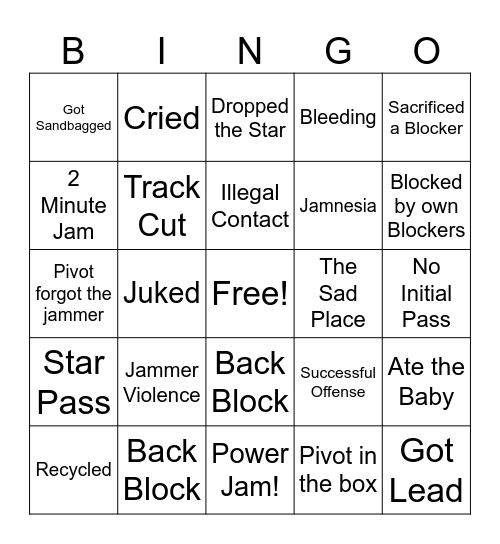 Jammer Bingo Card