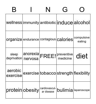 Health And Wellness Bingo Card