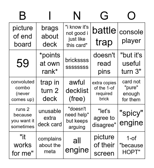 YGO helper nightmare Bingo Card
