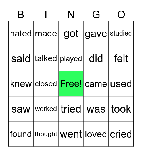 Past Simple Bingo Card