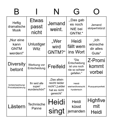 GNTM Finale 2024 Bingo Card