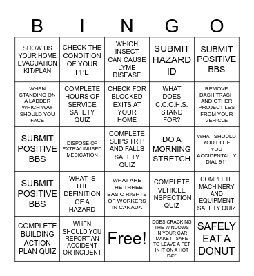 SAFETY BINGO CARD FOUR Bingo Card