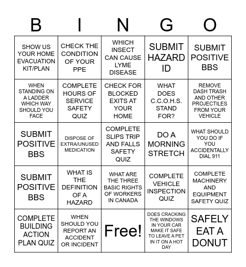 SAFETY BINGO CARD FOUR Bingo Card