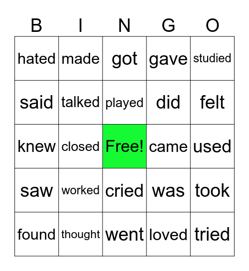 Past Simple Bingo Card