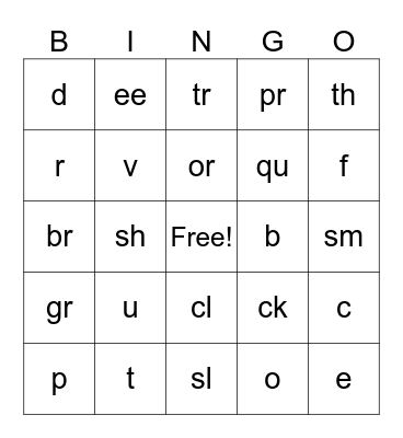 Level 21 - Spell Sounds Bingo Card