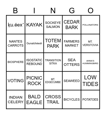 SITKA Celebrates Bingo Card