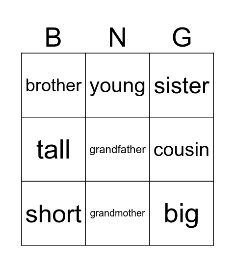 Family Bingo Card