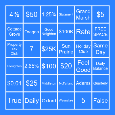 OCB Savings Bingo Card