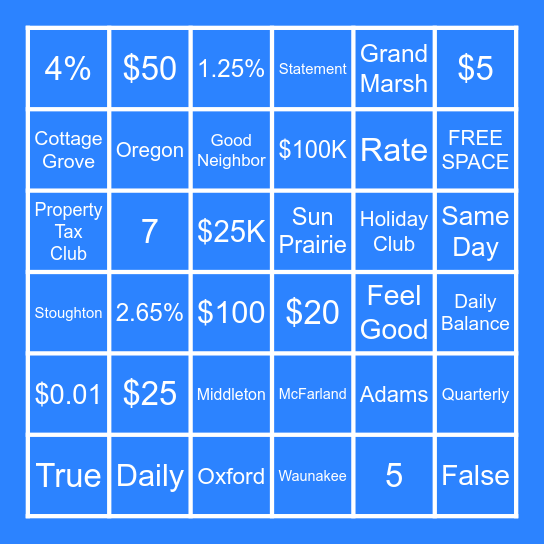 OCB Savings Bingo Card