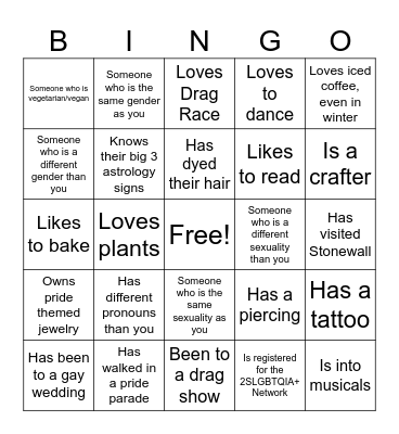 2SLGBTQIA+ Network Bingo Card