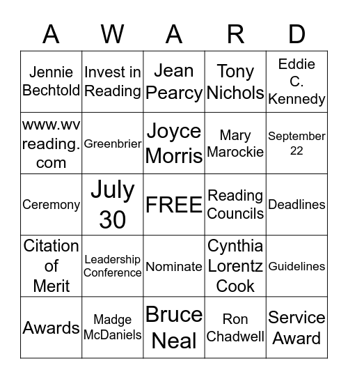INVEST IN AWARDS Bingo Card