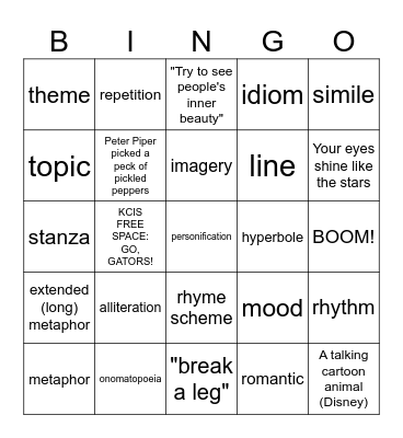 Poetry Bingo Card