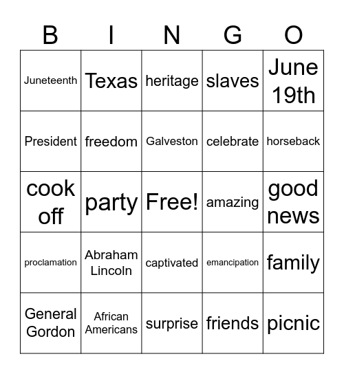 Juneteenth Bingo Card