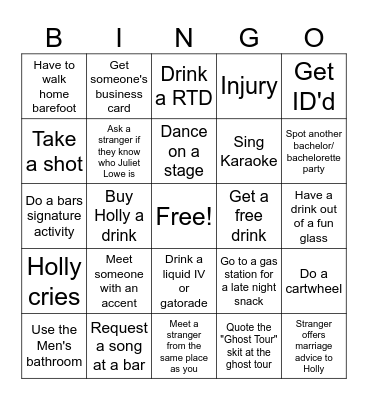 Holly's Bachelorette Bingo Card