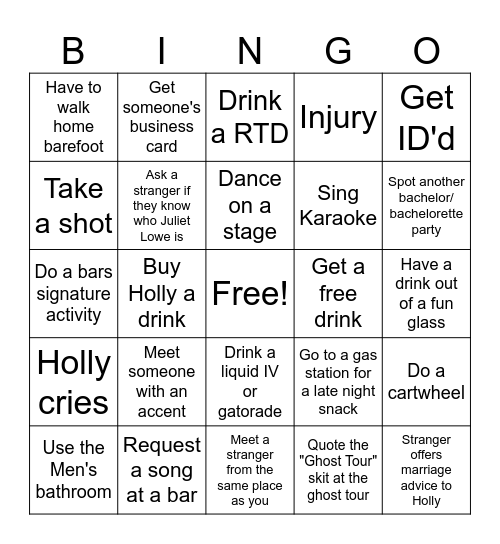 Holly's Bachelorette Bingo Card