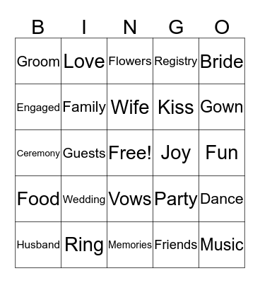 Kristen's Wedding Shower Bingo Card