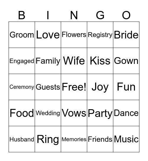 Kristen's Wedding Shower Bingo Card