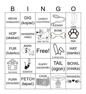 Dogs, Cats and Rabbits Bingo Card