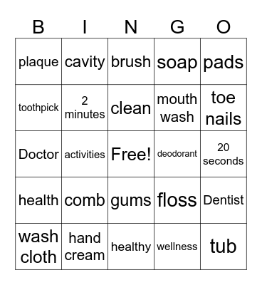 Hygiene Bingo Card