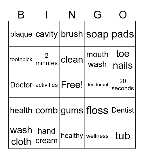 Hygiene Bingo Card