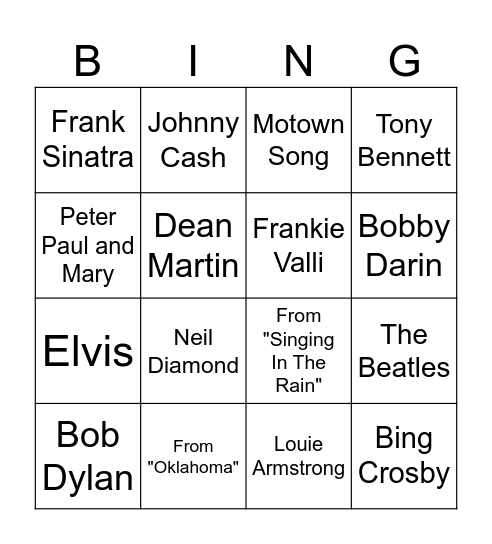 Music Bingo Card
