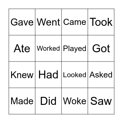Regular and Irregular Verbs Bingo Card