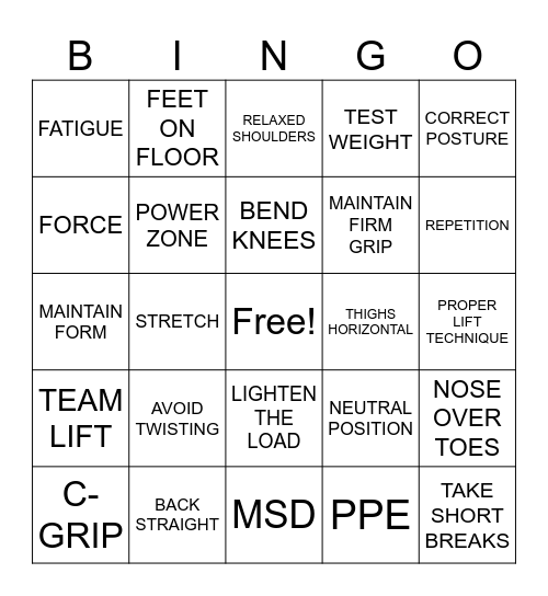 ERGONOMICS Bingo Card