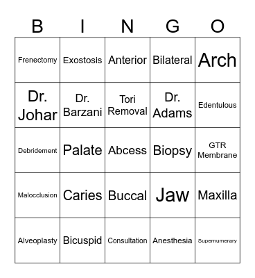 Empire Oral Surgery BINGO Card