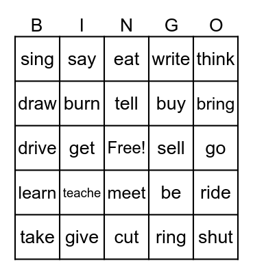 Irregular Verbs Bingo Card